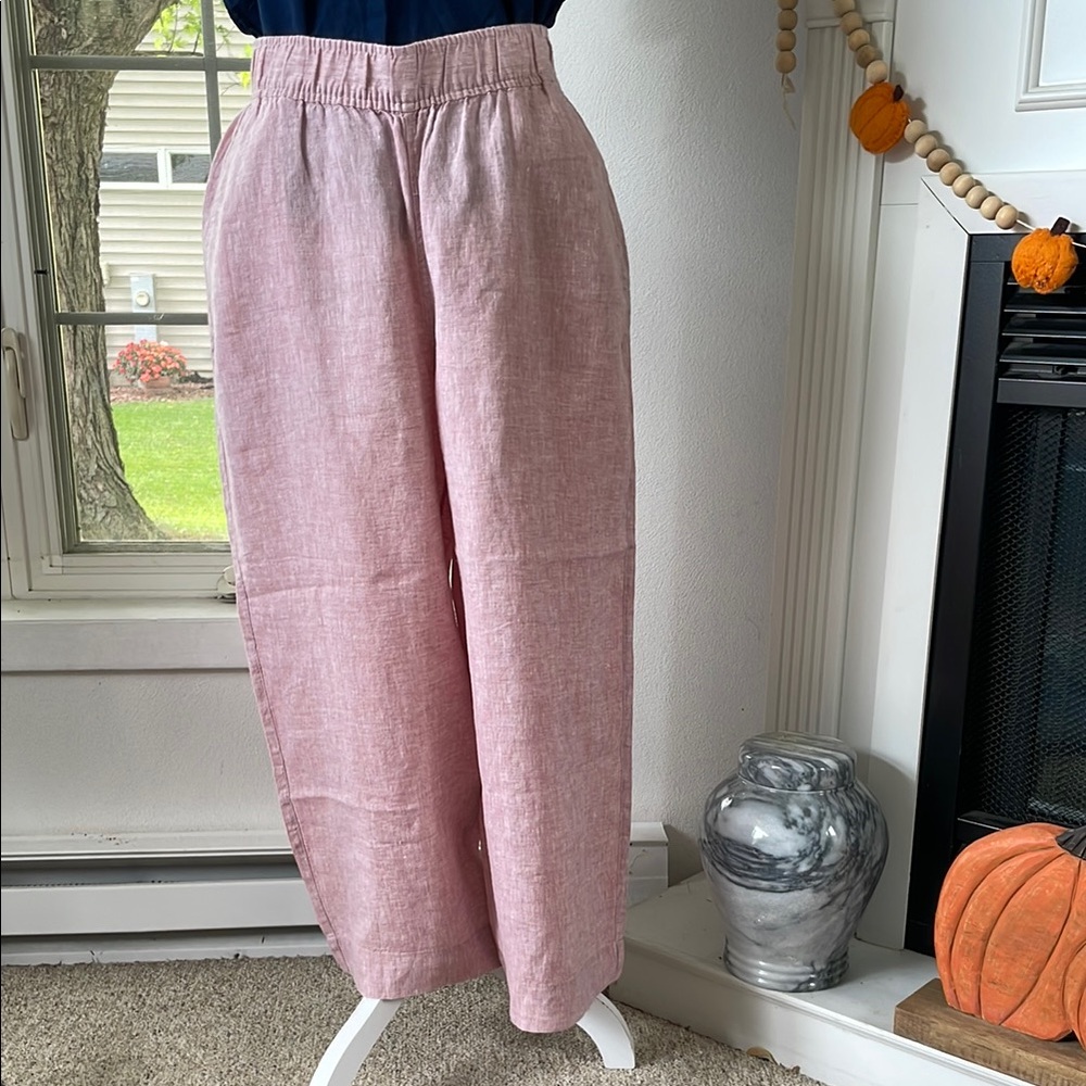 Tahari Red/Pink Linen Elastic Waist Pants